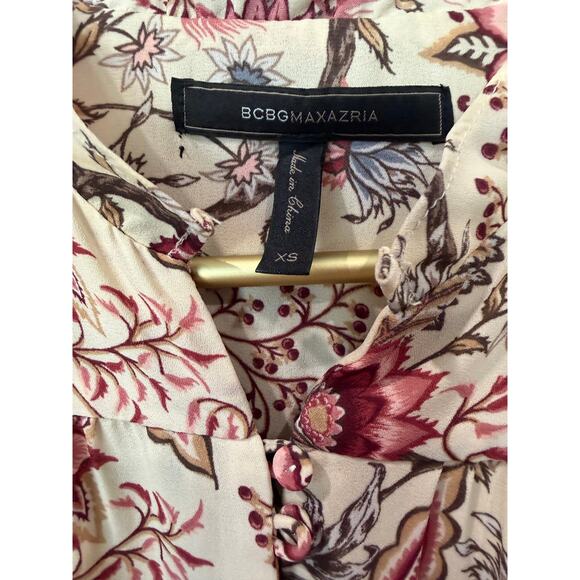 BCBGMAXAZRIA Burgundy Paisley Long Sleeve Jumpsuit Shorts Women’s XS Boho EUC - Picture 4 of 6